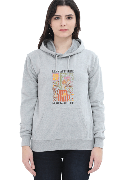 "Less Attitude, More Gratitude" Quotes Hooded Sweatshirt For Women | Quotes T-Shirt