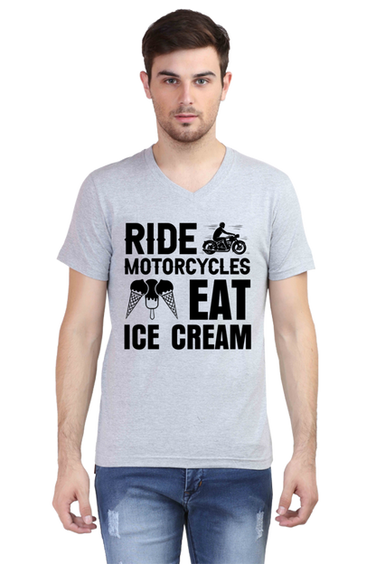 Ride Motor Cycle, Eat Ice Cream - V neck Bike Tshirt For Men