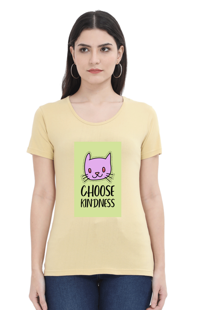 “Choose Kindness” Cat Print Women’s Half Sleeve T-Shirt