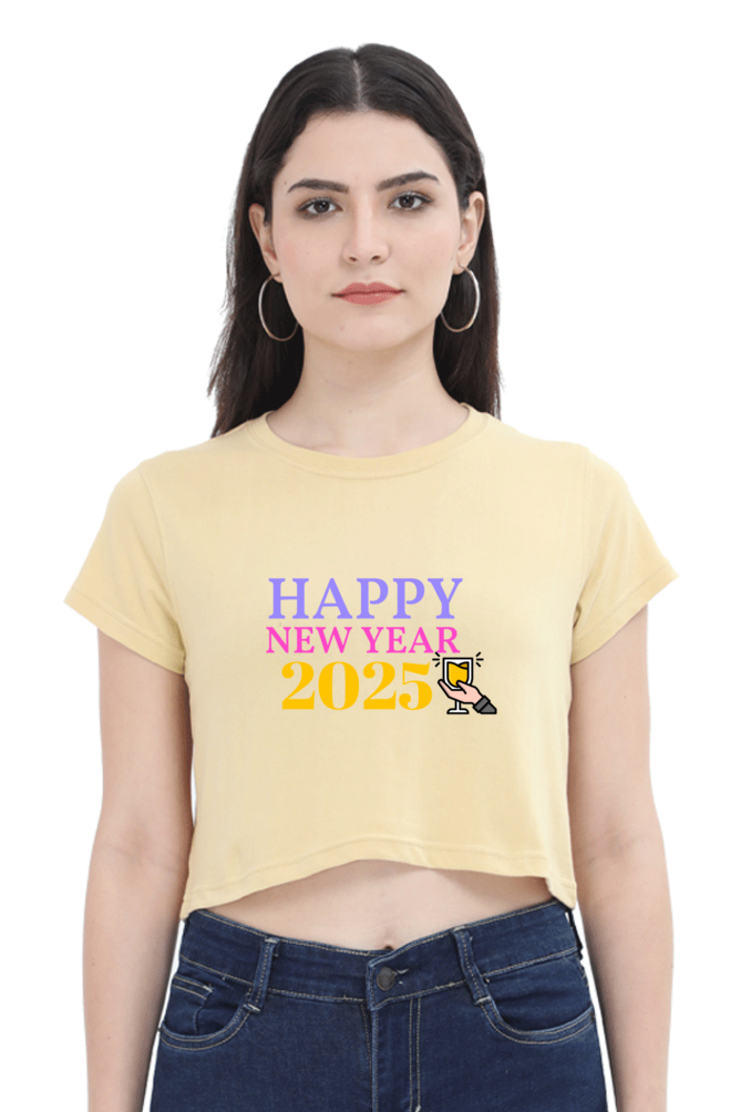 Women’s Half-Sleeve Crop Top – Happy New Year 2025