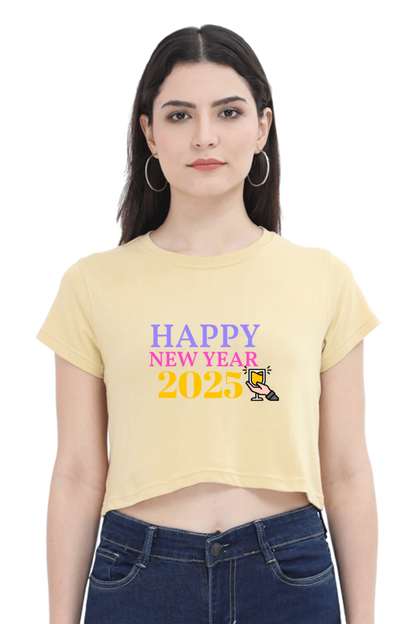 Women’s Half-Sleeve Crop Top – Happy New Year 2025