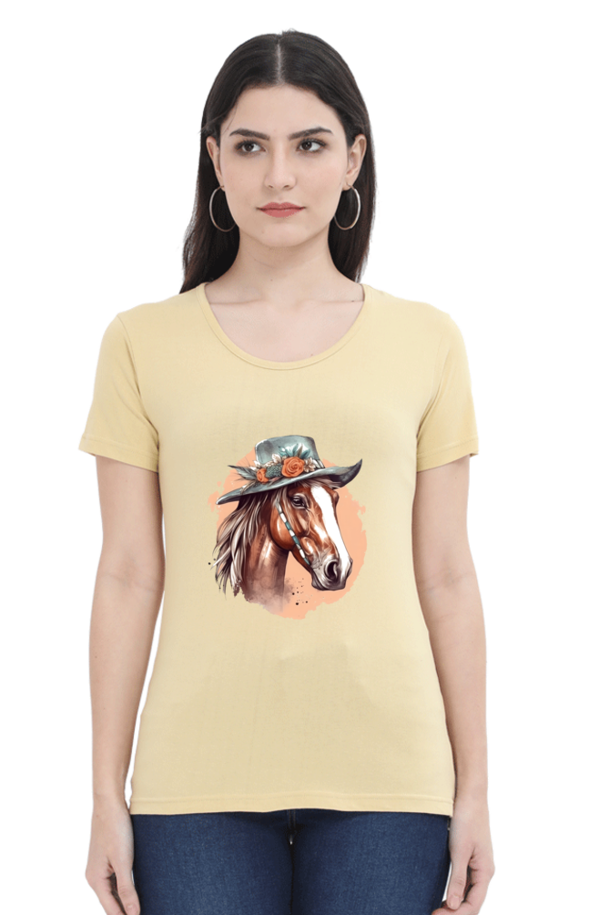 Anime Horse Print Half Sleeve T-Shirt For Women