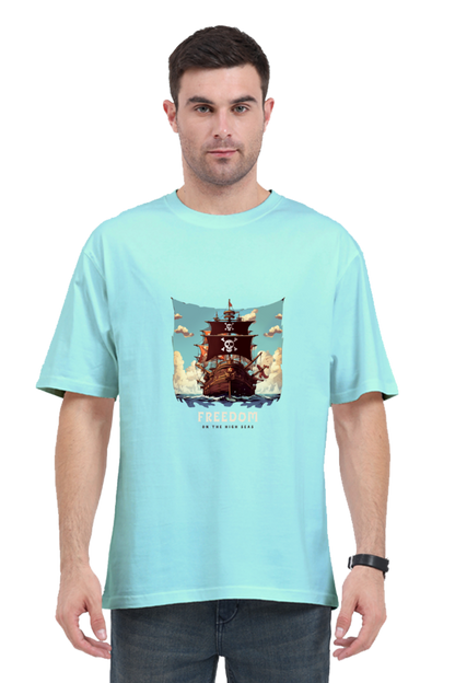 Men’s Half-Sleeve Anime T-Shirt – Freedom Pirate Ship Print