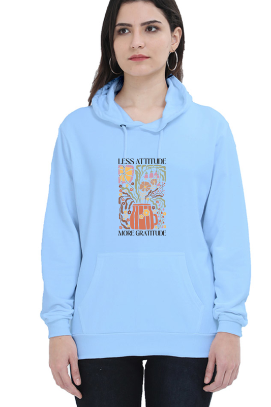 "Less Attitude, More Gratitude" Quotes Hooded Sweatshirt For Women