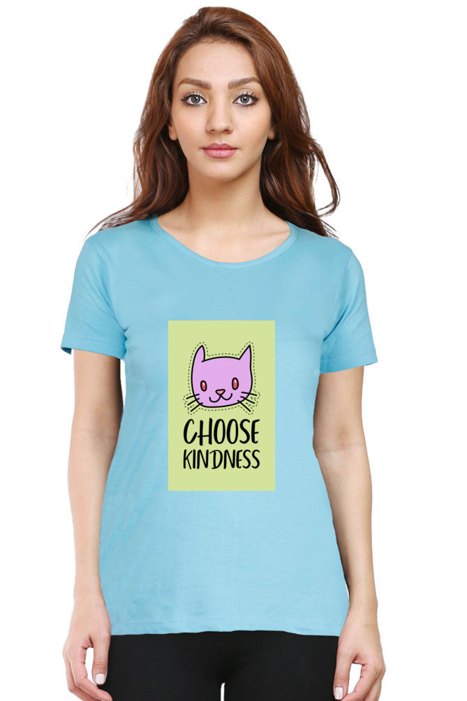 “Choose Kindness” Cat Print Women’s Half Sleeve T-Shirt