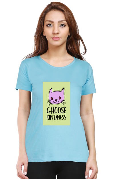 “Choose Kindness” Cat Print Women’s Half Sleeve T-Shirt