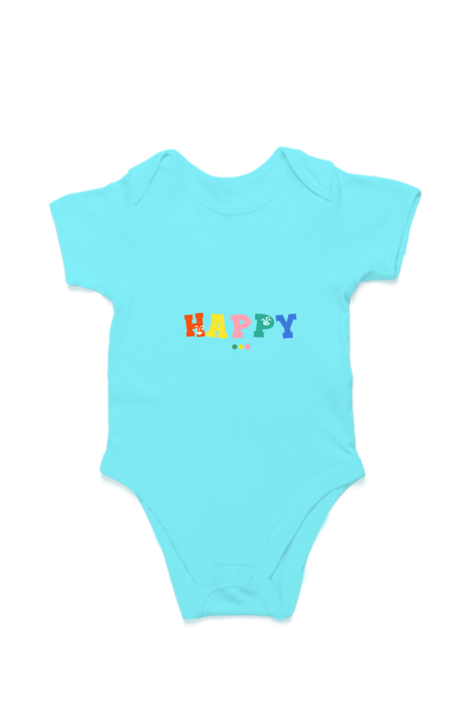 Unisex Half Sleeve Baby Rompers - Happy Print