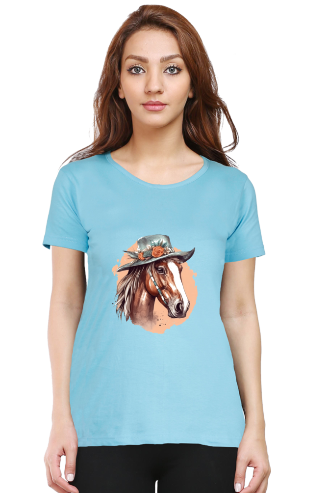 Anime Horse Print Half Sleeve T-Shirt For Women