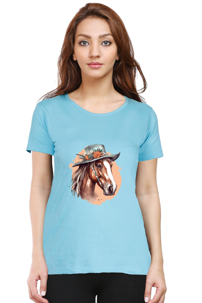 Anime Horse Print Half Sleeve T-Shirt For Women