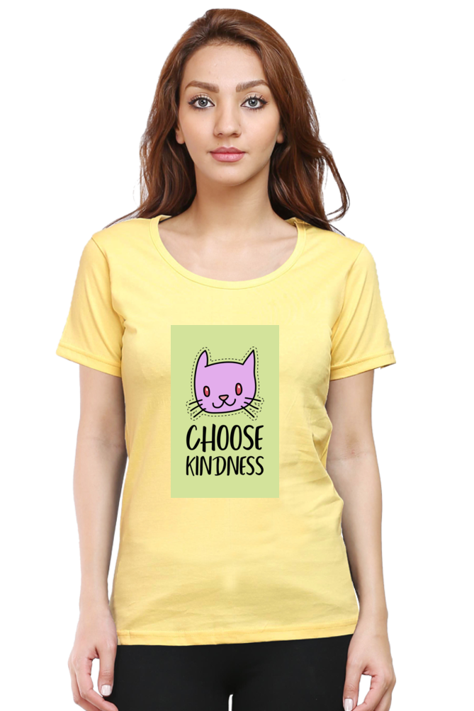 “Choose Kindness” Cat Print Women’s Half Sleeve T-Shirt