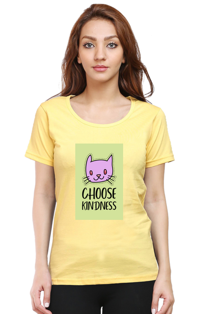 “Choose Kindness” Cat Print Women’s Half Sleeve T-Shirt