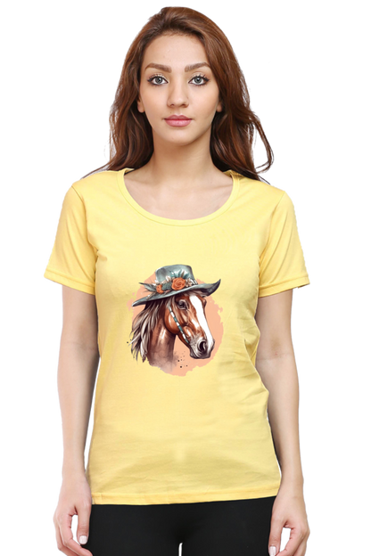 Anime Horse Print Half Sleeve T-Shirt For Women