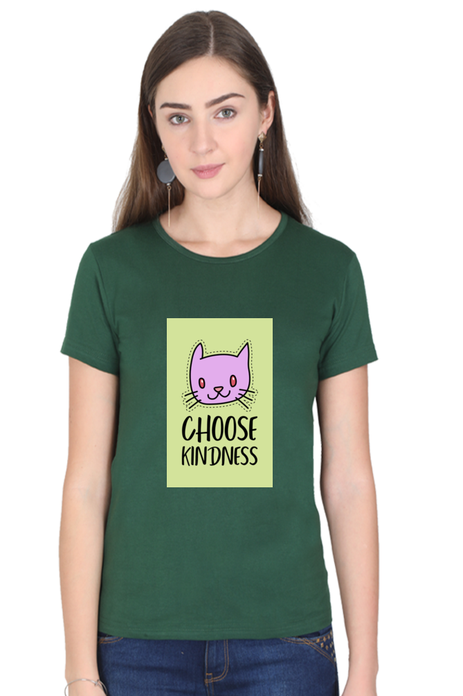 “Choose Kindness” Cat Print Women’s Half Sleeve T-Shirt