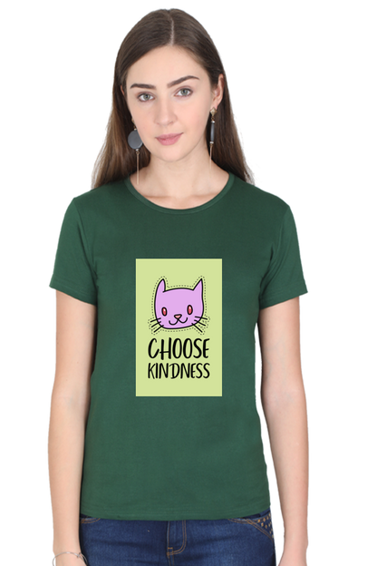 “Choose Kindness” Cat Print Women’s Half Sleeve T-Shirt