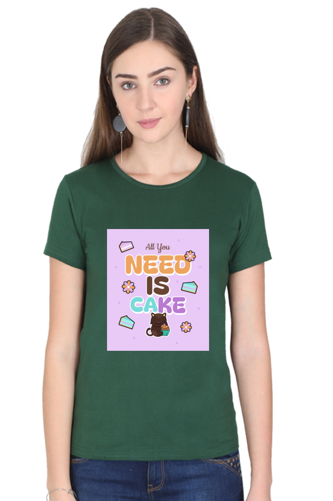 Sassy Cat & Cupcake Vibes Half Sleeve T-shirt For Women | Graphic T-Shirt