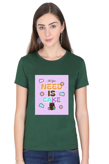 Sassy Cat & Cupcake Vibes Half Sleeve T-shirt For Women | Graphic T-Shirt