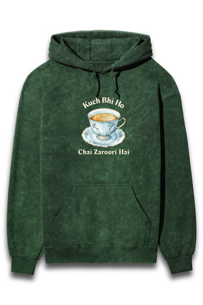 Unisex acidwash sweatshirt hoodie chai theme "kuch bhi ho chai zaroori hai"chai and quote theme