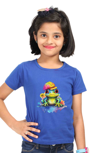 Frog Floral Print Round Neck Tshirt for Girls