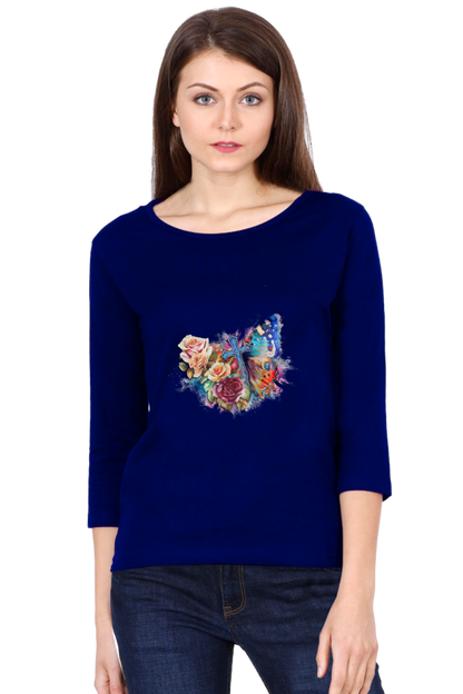 Butterfly and Rose Full Sleeve T-Shirt for Women | Graphic T-Shirts