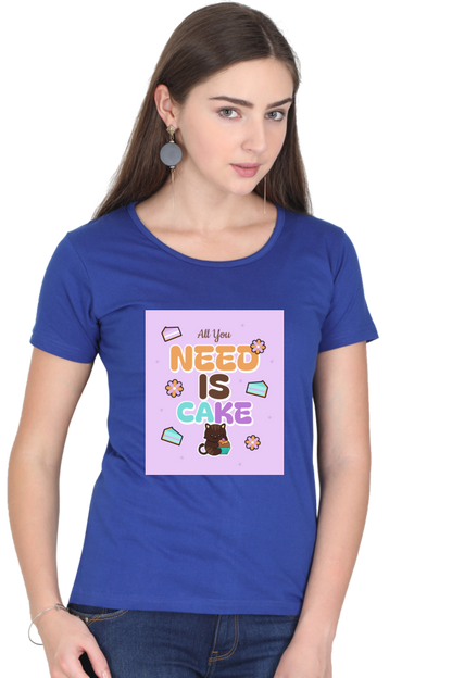 Sassy Cat & Cupcake Vibes Half Sleeve T-shirt For Women | Graphic T-Shirt