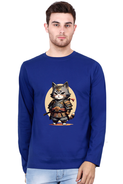 Men's Anime Samurai Cat Full Sleeve T-Shirt